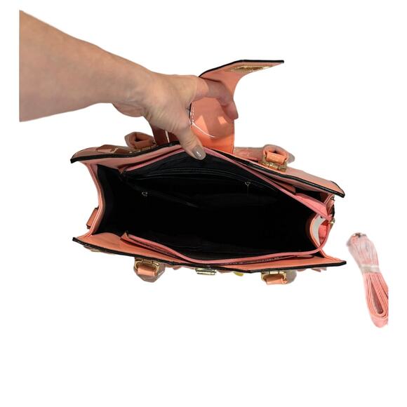 Pink Patent Leather Style Flower Petal Top Handle Handbag, NWT - Picture 4 of 9